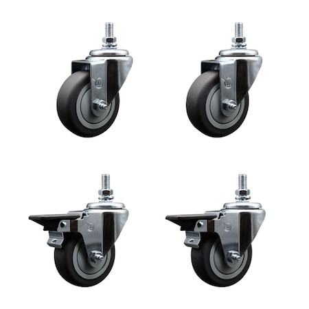 Service Caster 35 Inch Thermoplastic Rubber 10 MM Threaded Stem Caster Set 2 Brakes SCC SCC-TS20S3514-TPRB-M1015-2-PLB-2